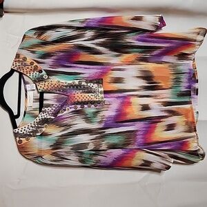 Chico's Textured Gauze Embellished Tunic Top Blouse sz 2